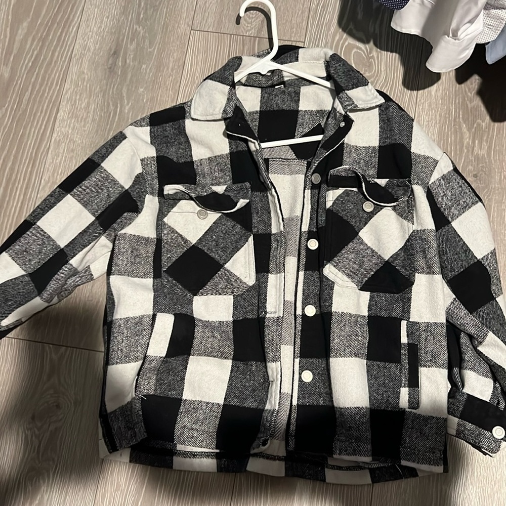 Black and white checked shacket